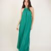ABITO LUNGO IN MISTO SETA CON SCOLLO ALL'AMERICANA - Green, TU