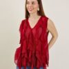 BLUSA IN MISTO SETA SENZA MANICHE CON VOLANT - Bordeaux, TU