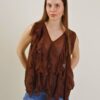 BLUSA IN MISTO SETA SENZA MANICHE CON VOLANT - Dark Brown, TU