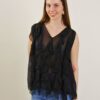 BLUSA IN MISTO SETA SENZA MANICHE CON VOLANT - Black, TU