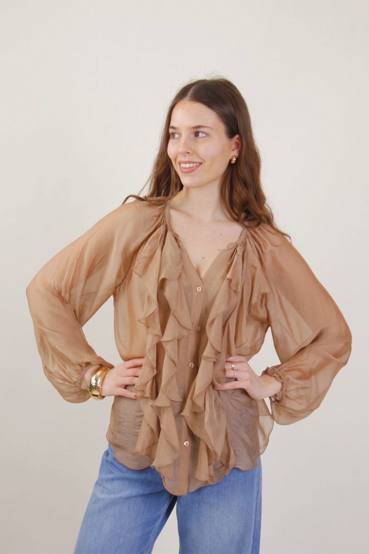 CAMICIA IN MISTO SETA CON ROUCHES
