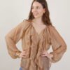 CAMICIA IN MISTO SETA CON ROUCHES - Beige, TU