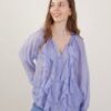 CAMICIA IN MISTO SETA CON ROUCHES - Denim, TU