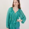 CAMICIA IN MISTO SETA CON ROUCHES - Green, TU