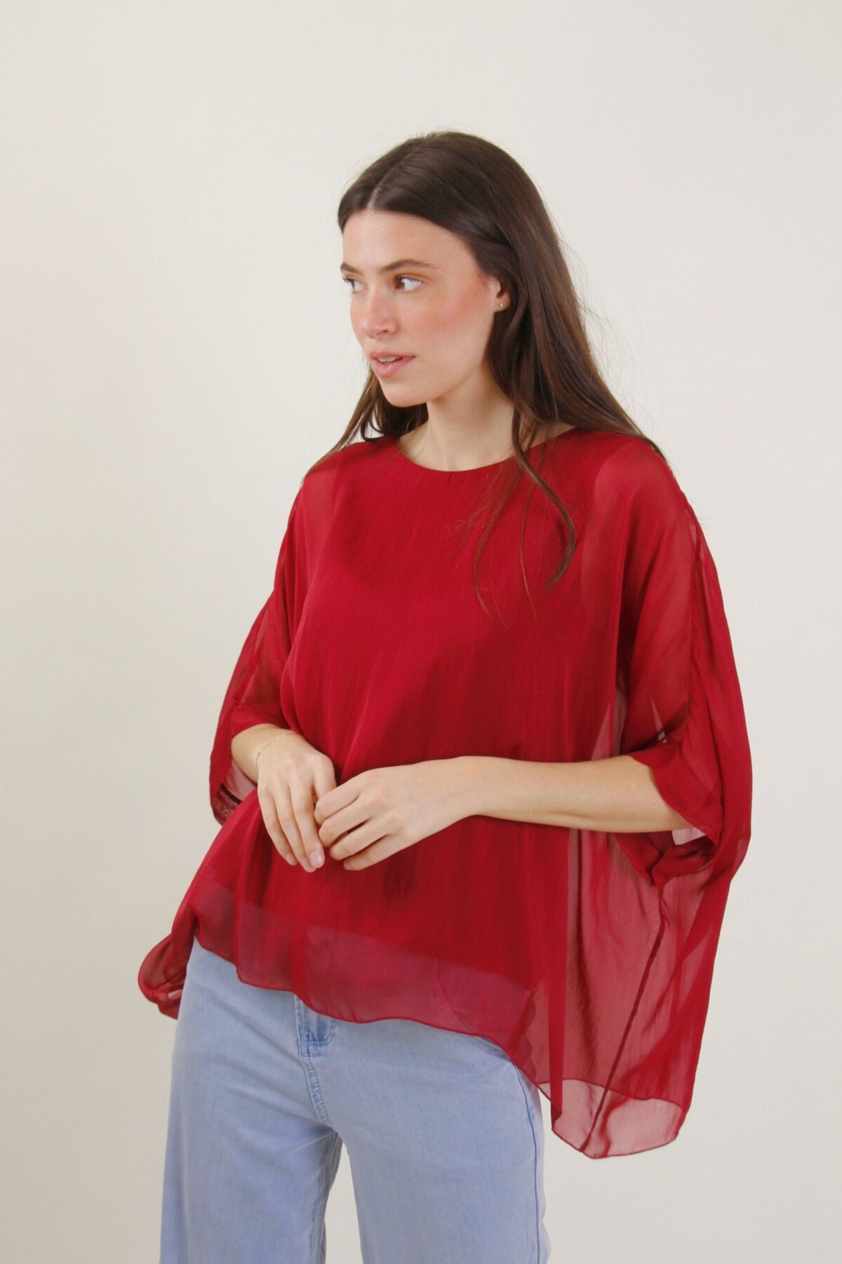 BLUSA IN MISTO SETA CON MANICA AMPIA