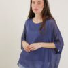 BLUSA IN MISTO SETA CON MANICA AMPIA - Blu, TU