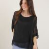 BLUSA IN MISTO SETA CON MANICA AMPIA - Nero, TU