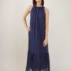 ABITO CON SCOLLO ARRICCIATO IN MISTO SETA - Blue, TU