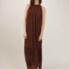 ABITO CON SCOLLO ARRICCIATO IN MISTO SETA - Dark Brown, TU