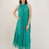 ABITO CON SCOLLO ARRICCIATO IN MISTO SETA - Green, TU