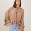 BLUSA IN MISTO SETA CON VOLANT - Beige, TU