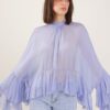BLUSA IN MISTO SETA CON VOLANT - Denim, TU