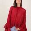 BLUSA IN MISTO SETA CON VOLANT - Bordeaux, TU
