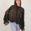 BLUSA IN MISTO SETA CON VOLANT - Black, TU