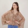 BLUSA LEGGERA IN MISTO SETA CON ROUCHES - Beige, TU