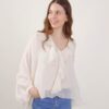 BLUSA LEGGERA IN MISTO SETA CON ROUCHES - Burro, TU