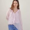 BLUSA LEGGERA IN MISTO SETA CON ROUCHES - Rosa, TU