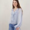 BLUSA LEGGERA IN MISTO SETA CON ROUCHES - Silver, TU