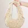 BORSA IN PAGLIA CON STRASS E TRACOLLA A CATENA - Beige, TU