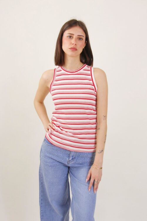 CANOTTA IN MAGLIA A COSTINE CON RIGHE