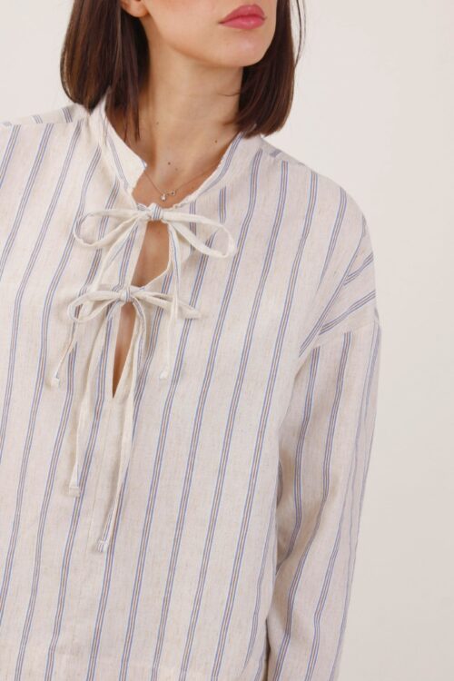Alternative view of CAMICIA RIGATA IN MISTO LINO CON LACCETTI