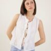 GILET IN COTONE RICAMATO CON LACCETTI - White, TU
