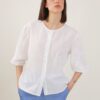 CAMICIA IN COTONE CON MANICHE RICAMATE A PALLONCINO - Bianco, TU