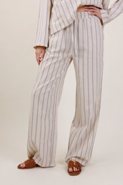 PANTALONI RIGATI IN MISTO LINO CON COULISSE