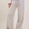 PANTALONI RIGATI IN MISTO LINO CON COULISSE - Beige, TU