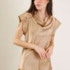 BLUSA SATIN MANICHE CORTE CON SCOLLO A CASCATA - Beige, TU