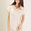 BLUSA SATIN MANICHE CORTE CON SCOLLO A CASCATA - Burro, TU
