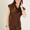 BLUSA SATIN MANICHE CORTE CON SCOLLO A CASCATA - Moro, TU