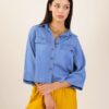 CAMICIA A MANICHE CORTE IN DENIM LEGGERO - Blue, TU