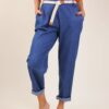 PANTALONI IN DENIM LEGGERO CON CINTURA INTRECCIATA - Blu, TU