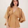 BLUSA SCOLLO A V CON MANICHE AMPIE - Dark Brown, TU