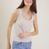 CANOTTA CON BOTTONCINI IN PUNTO TRAFORATO - Beige, TU
