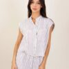 CAMICIA SENZA MANICHE A RIGHE IN LINO - Bianco, TU