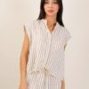 CAMICIA SENZA MANICHE A RIGHE IN LINO - Burro, TU
