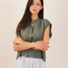 CAMICIA SENZA MANICHE A RIGHE IN LINO - Militare, TU