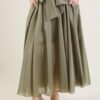 GONNA LUNGA IN TESSUTO LEGGERO CON FIOCCO IN VITA - Militare, TU