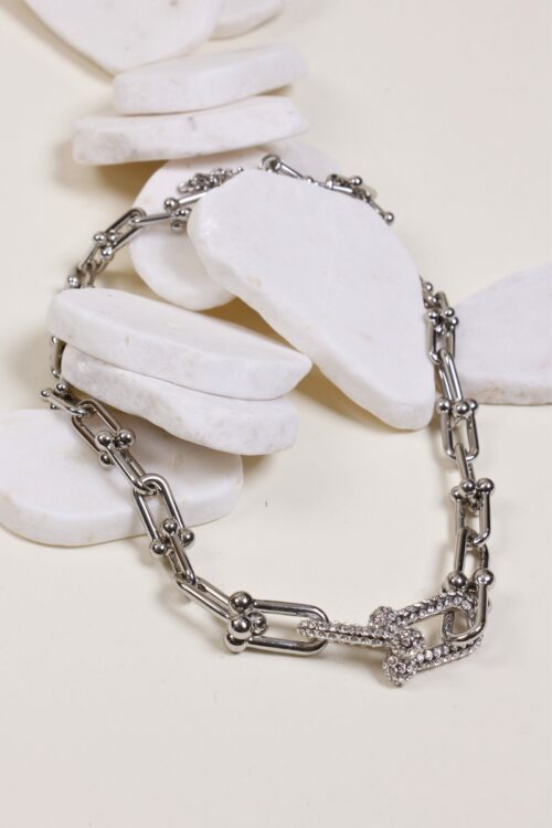 COLLANA CATENA ARGENTO CON DETTAGLI IN STRASS