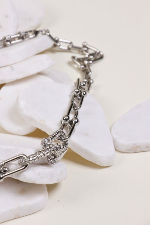 Alternative view of COLLANA CATENA ARGENTO CON DETTAGLI IN STRASS