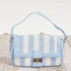 BORSA A SPALLA IN RAFIA A RIGHE CON DETTAGLI IN ECOPELLE - Azzurro, TU