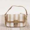 BORSA A SPALLA IN RAFIA A RIGHE CON DETTAGLI IN ECOPELLE - Beige, TU