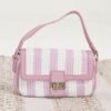 BORSA A SPALLA IN RAFIA A RIGHE CON DETTAGLI IN ECOPELLE - Rosa, TU
