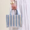 BORSA A MANO IN RAFIA RIGIDA CON MANICI IN ECOPELLE - Azzurro, TU