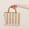 BORSA A MANO IN RAFIA RIGIDA CON MANICI IN ECOPELLE - Beige, TU