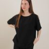T-SHIRT CON TASCHINA IN TESSUTO EFFETTO STROPICCIATO - Black, TU