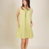ABITO CORTO IN MISTO TENCEL CON ARRICCIATURA SUL COLLO - Verde, TU