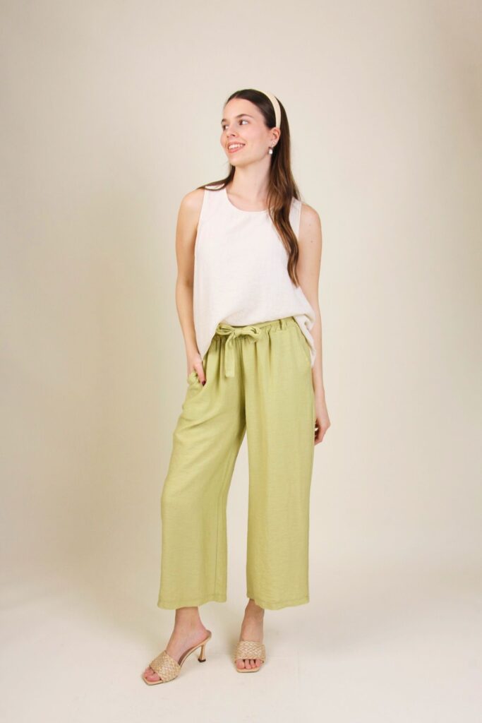 PANTALONI IN MISTO TENCEL CON FIOCCO 